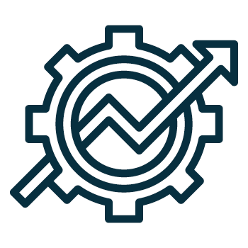 Icon of arrow moving upwards through the center of a gear.