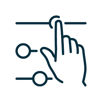Icon of a hand touching one of three circles.