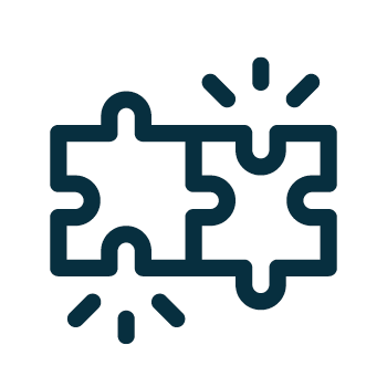 Icon of two puzzle pieces neatly joined.