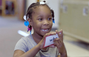 A Bloomington Boys & Girls Club participant practices with flash cards.